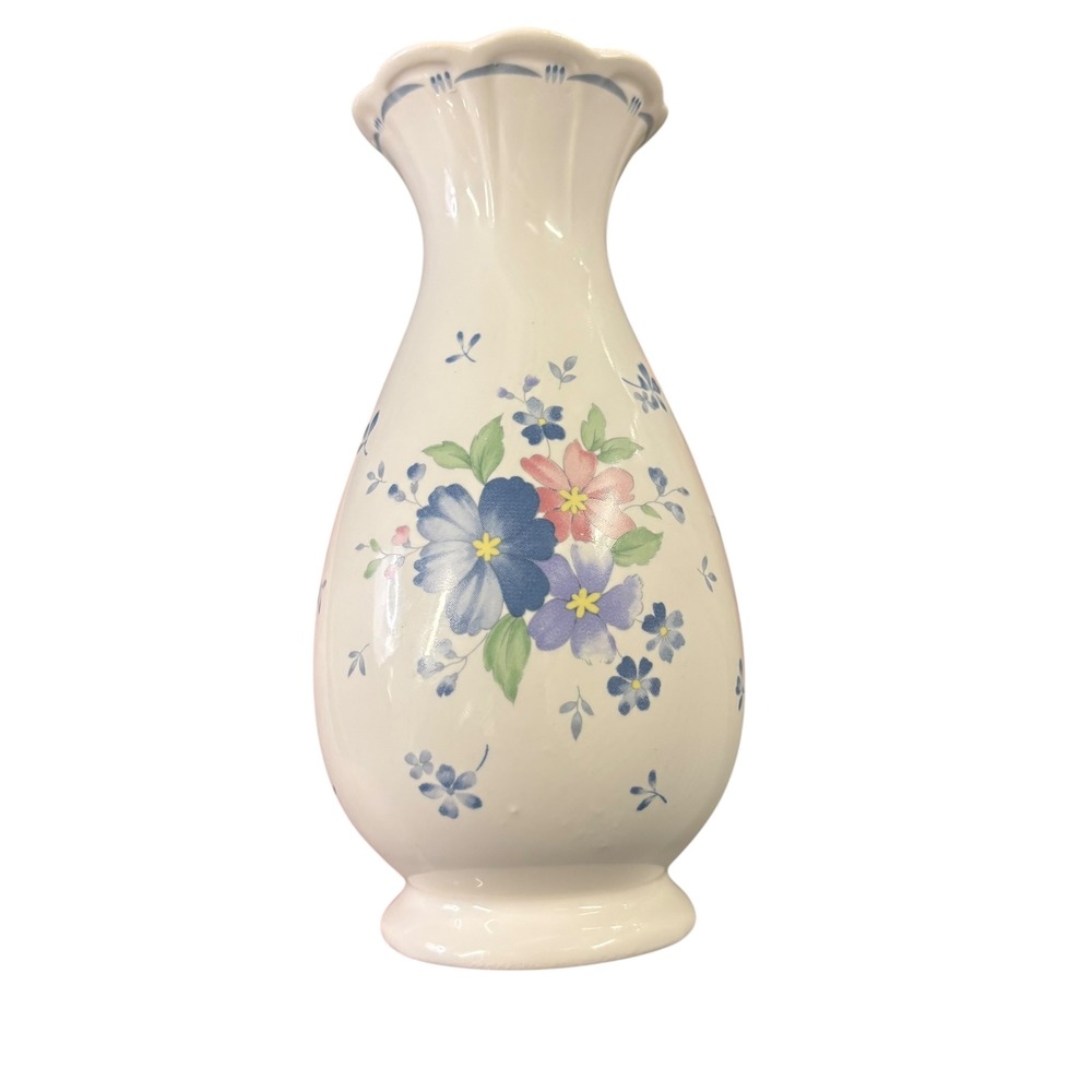 Dauphine by Nikko 5 3/4" Ceramic Vase Japan Blue Pink Flower Decorative Tabletop